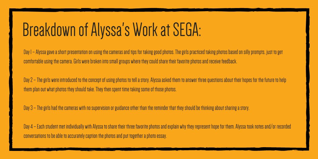 Breakdown of Alyssa's work at SEGA