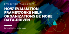 Graphic of the words "Evaluation Frame-what? How Evaluation Frameworks Help Organizations be More Data-Driven"