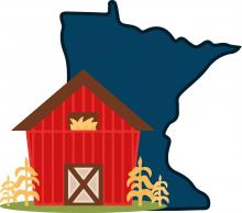 Graphic image of a barn standing in front of the outlines of the State of Minnesota