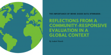 Graphic of the title of the article with an image of Earth in the background: "The importance of being good data stewards: Reflections from a community-responsive evaluation in a global context"