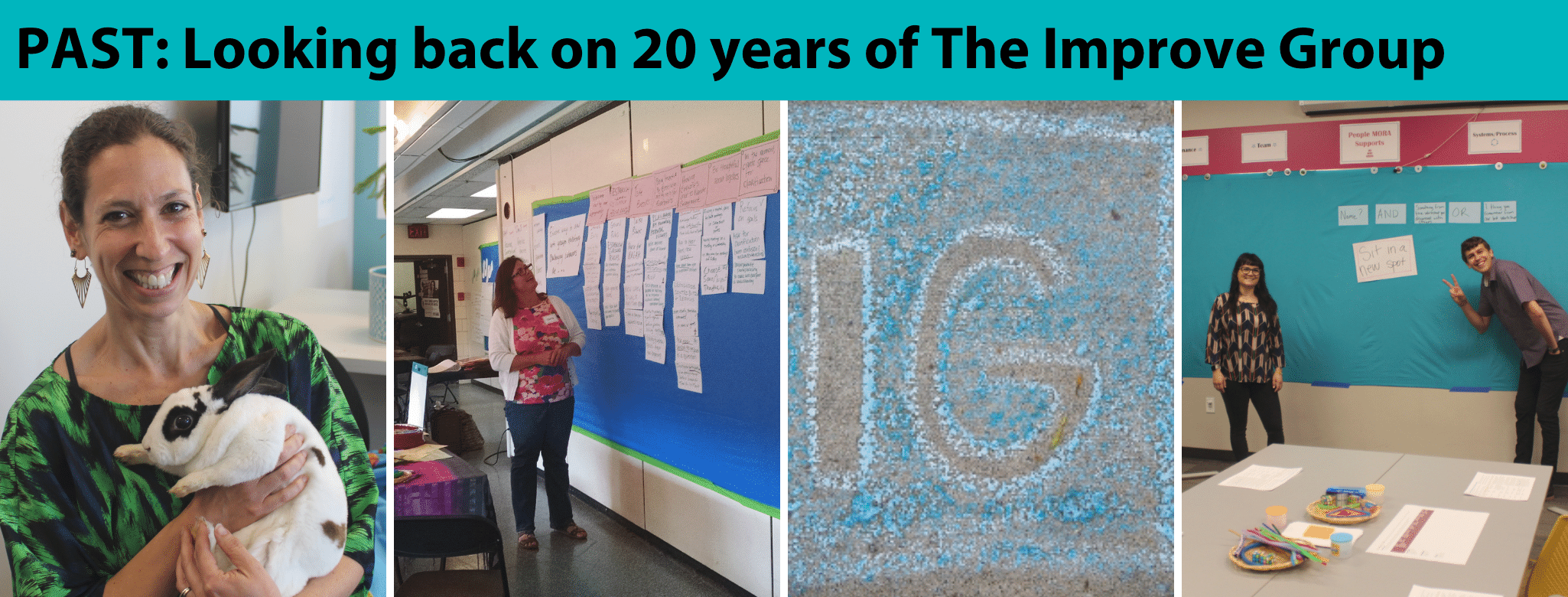 Image of our team members from over the years and a graphic of text that says "PAST: Looking back on 20 years of The Improve Group"