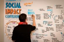 Amy Sparks creating a visual graphic to represent the discussions during our convening on Social Impact.